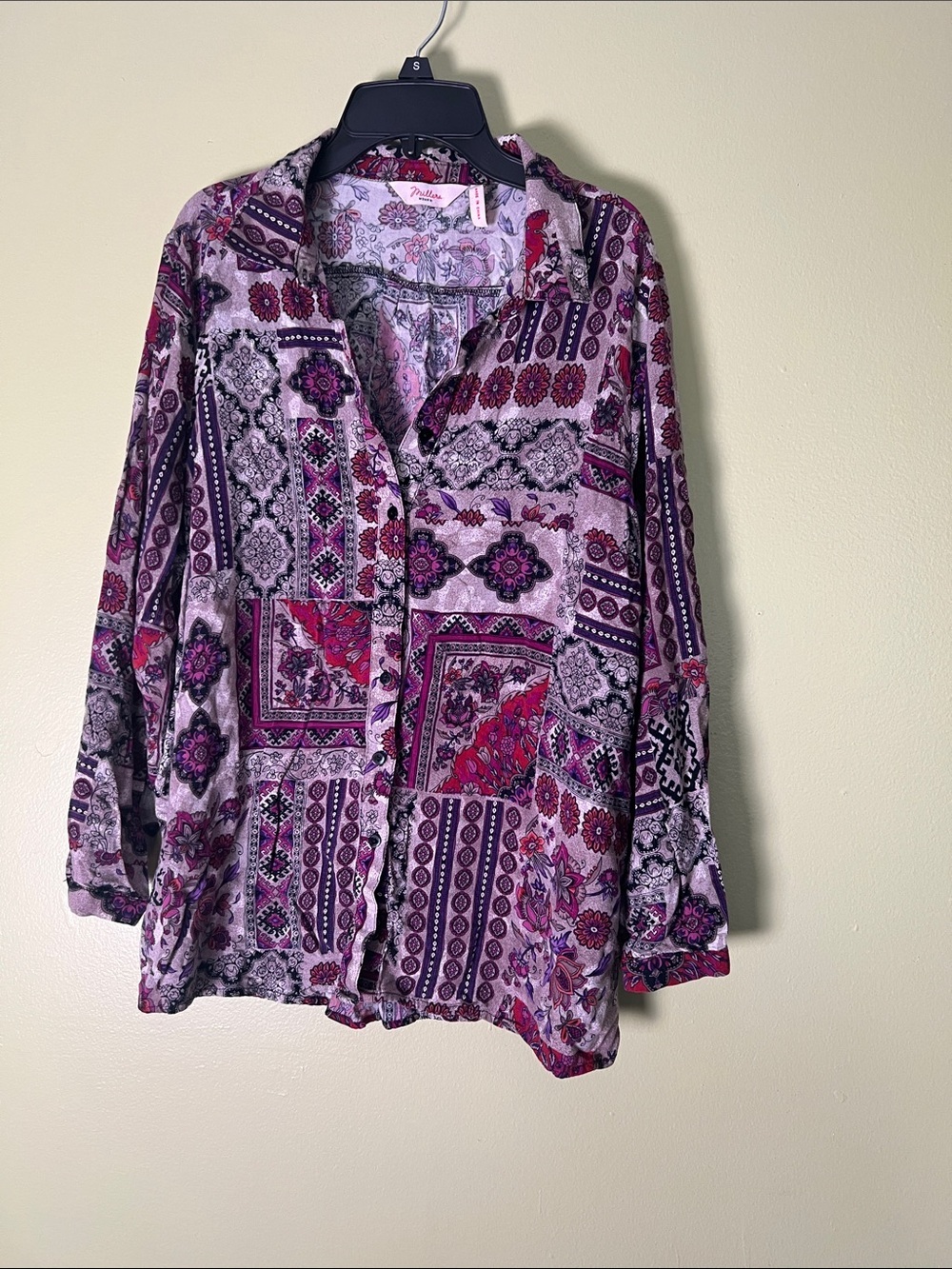 Millers women Patchwork Print Button-Up Blouse in Lavender and Magenta